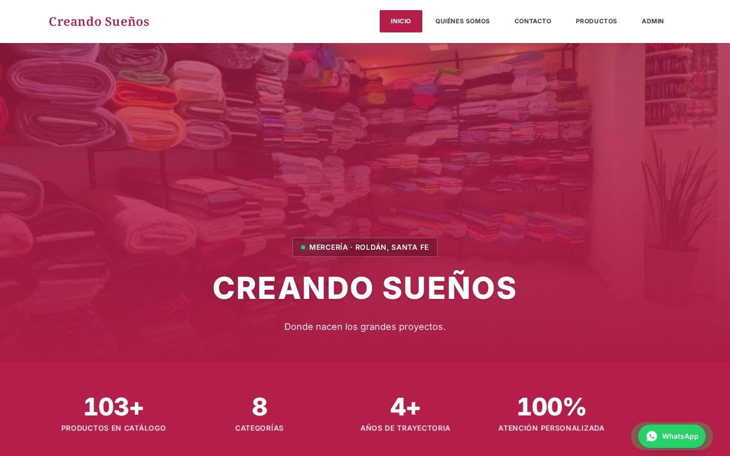 Vista de la página de Creando Sueños